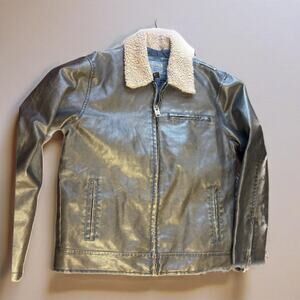 Aeropostale brown faux leather jacket with tan fur collar